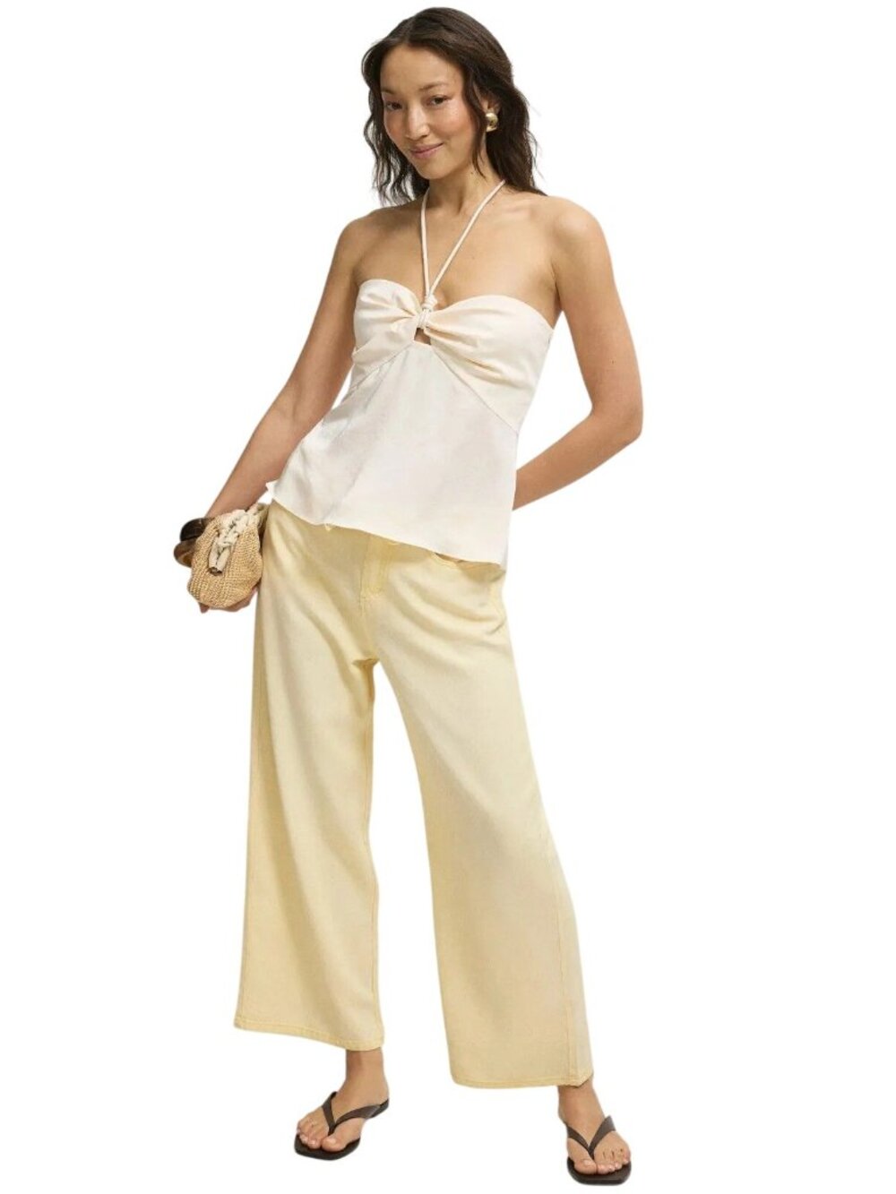 Splendid Lounge Denim Crop Pants in Yellow Medium Womens Trousers